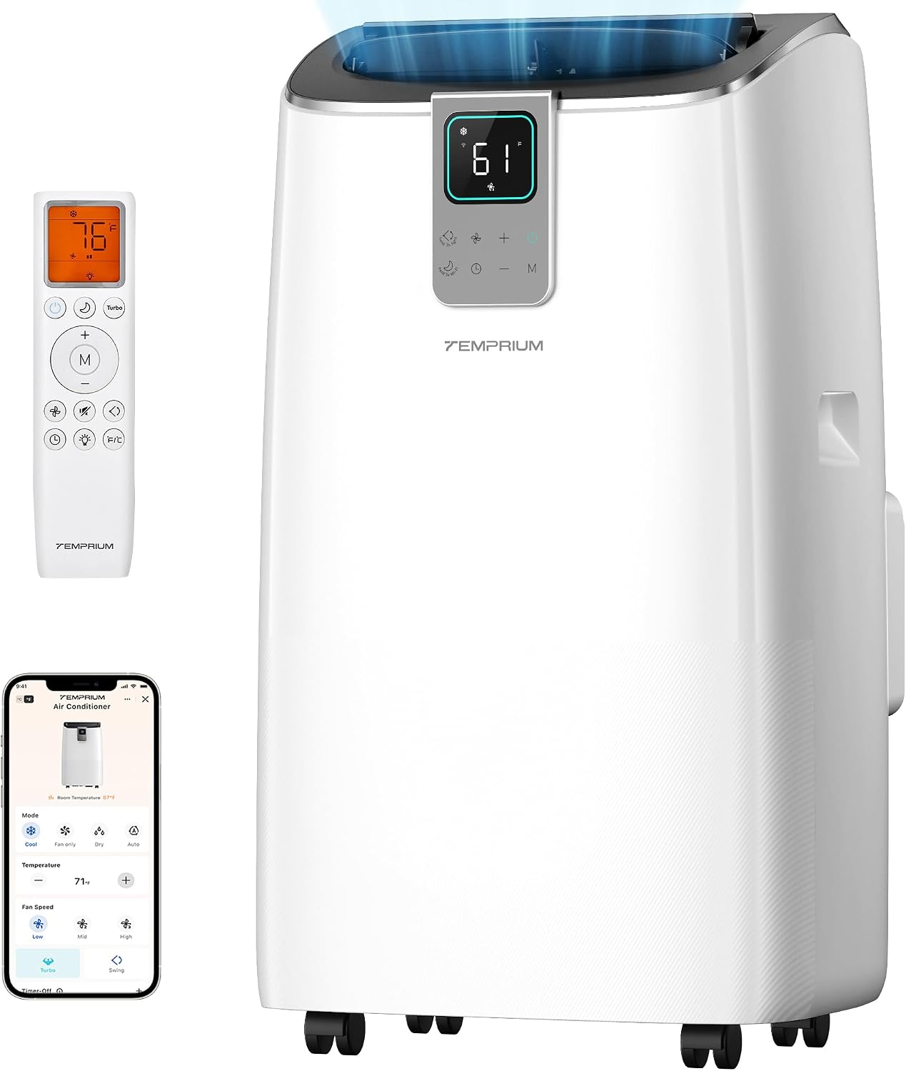 14,000 BTU Portable Air Conditioner, 4-in-1 Smart AC with WiFi