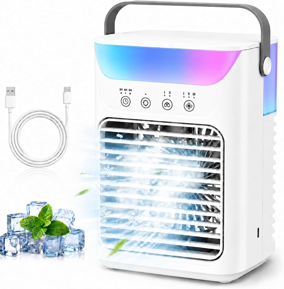 Desktop mini air cooler with water tank and color lights